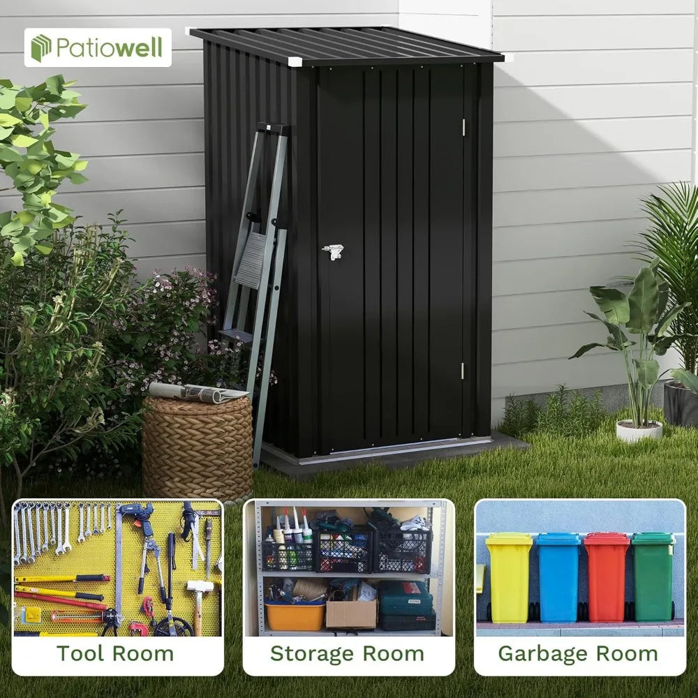 Compact 3 x 3 FT Outdoor Storage Shed - Sloping Roof & Lockable Door for Garden Tools