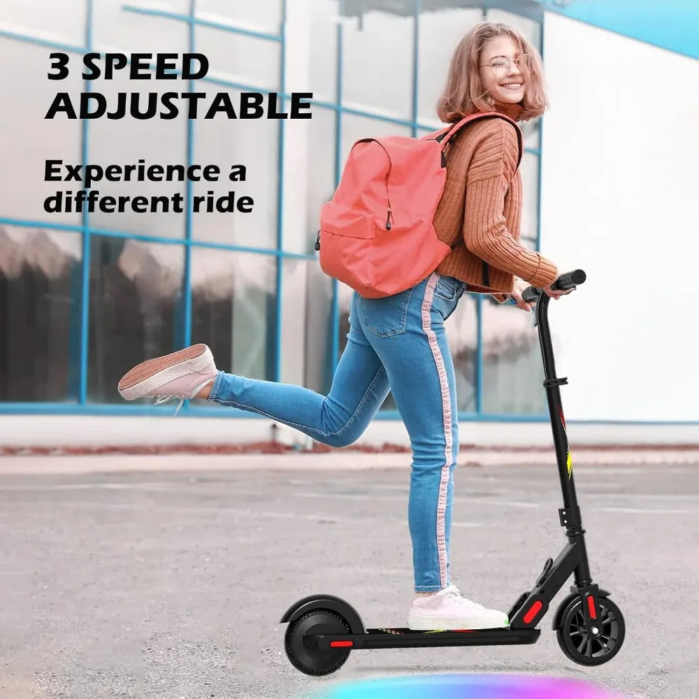 Foldable Electric Scooter for Kids 6-15 Years Old, LED Display, with Adjustable Speed and Height, with Rainbow Light