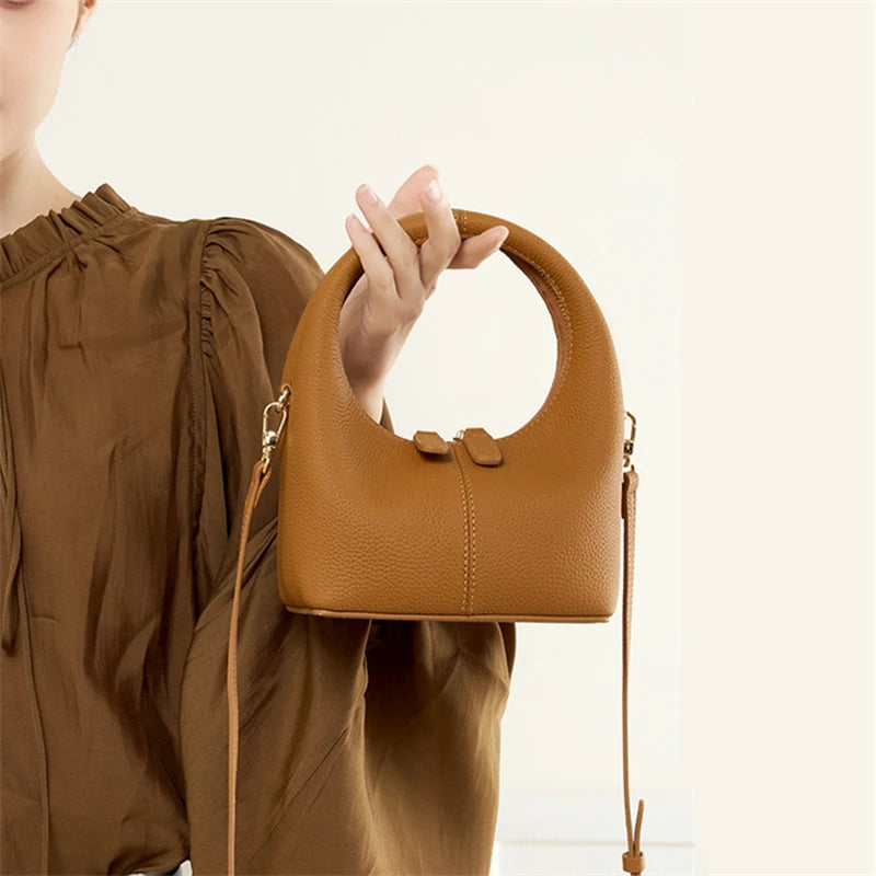 Ladies' Genuine Leather Half Moon Crossbody Bag – 2024 Fashion