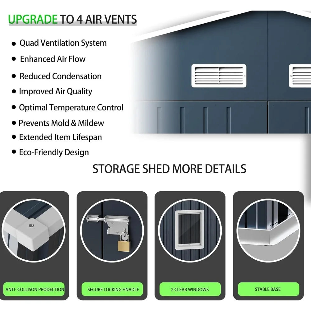 10X12FT Steel Outdoor Storage Shed with Lockable Doors – Perfect for Garden and Patio Tools