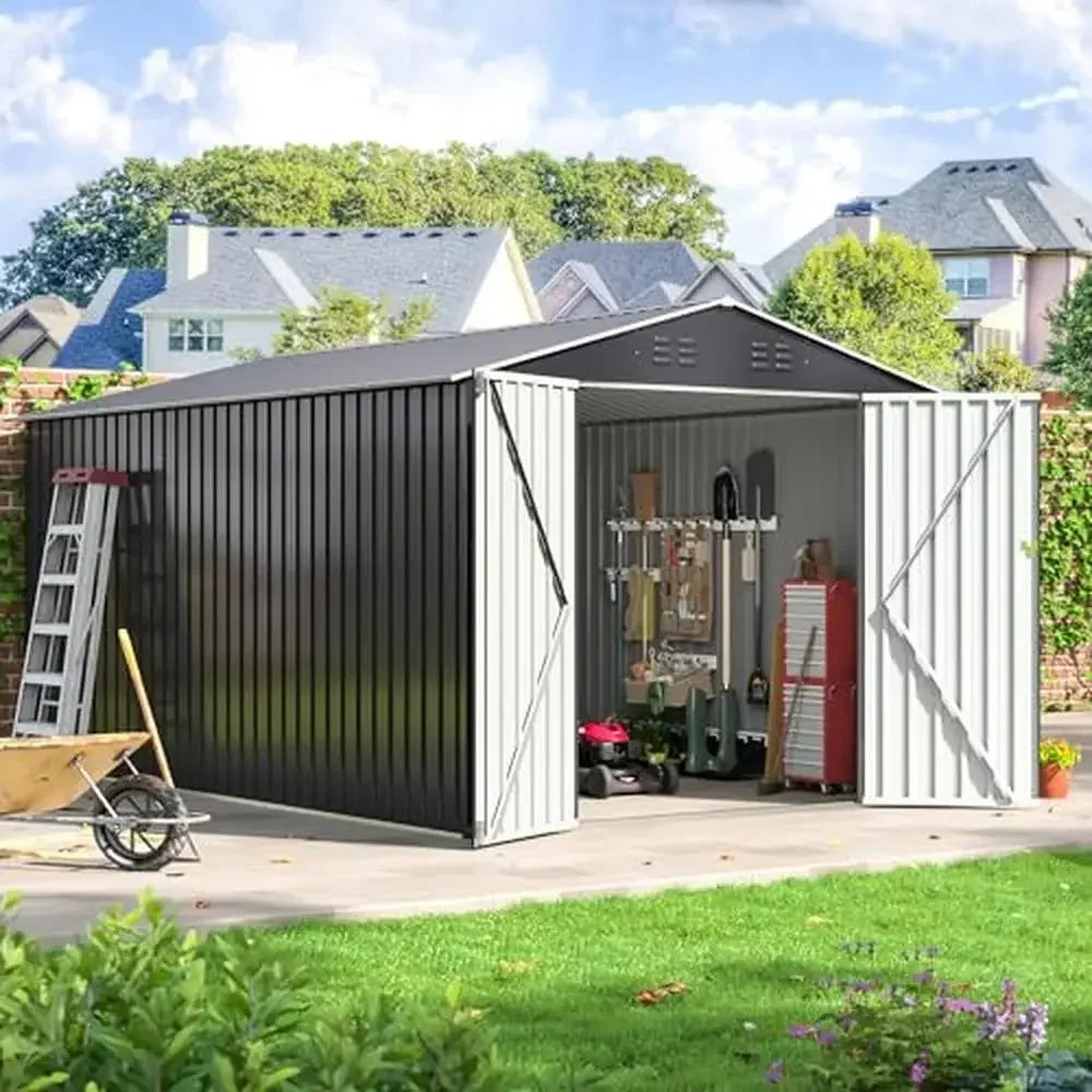 Durable 8x12 FT Metal Outdoor Storage Shed - Waterproof & UV-Resistant with Lockable Door