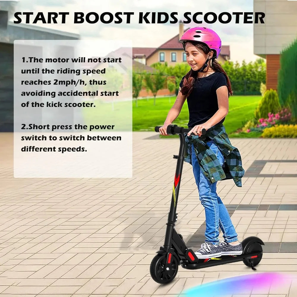 Foldable Electric Scooter for Kids 6-15 Years Old, LED Display, with Adjustable Speed and Height, with Rainbow Light