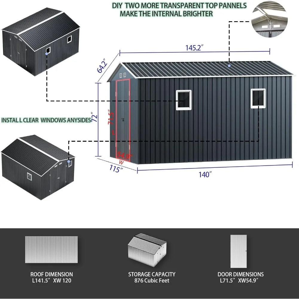 10X12FT Steel Outdoor Storage Shed with Lockable Doors – Perfect for Garden and Patio Tools