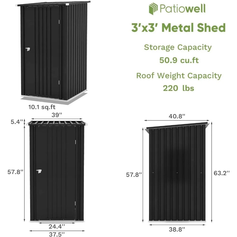 Compact 3 x 3 FT Outdoor Storage Shed - Sloping Roof & Lockable Door for Garden Tools