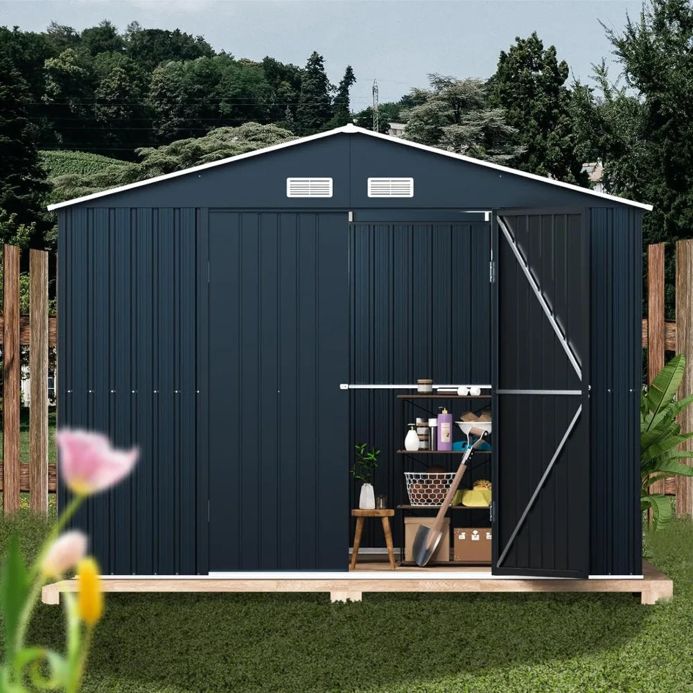 10X12FT Steel Outdoor Storage Shed with Lockable Doors – Perfect for Garden and Patio Tools