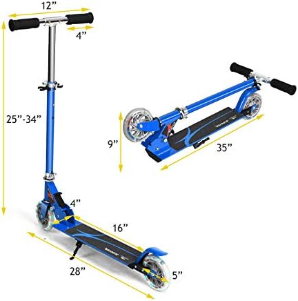 Folding Kick Scooter for Kids: two deluxe aluminum flash wheels, rear fender brake, and adjustable height. Perfect for both girls and boys!” 🛴