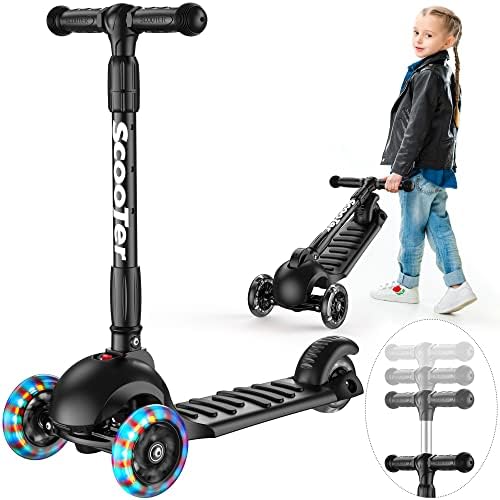 Foldable Scooter , adjustable-height 3-wheel scooter designed for kids with flashing PU wheels