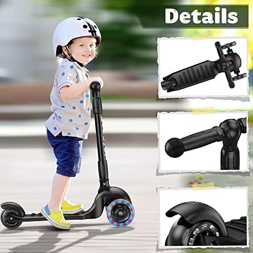 Foldable Scooter , adjustable-height 3-wheel scooter designed for kids with flashing PU wheels