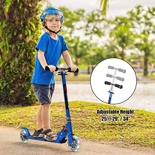 Folding Kick Scooter for Kids: two deluxe aluminum flash wheels, rear fender brake, and adjustable height. Perfect for both girls and boys!” 🛴