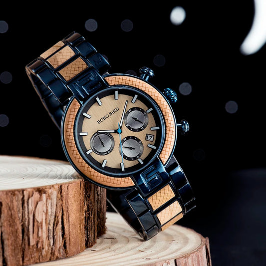 Elegant Wooden and Steel Wristwatch for Men