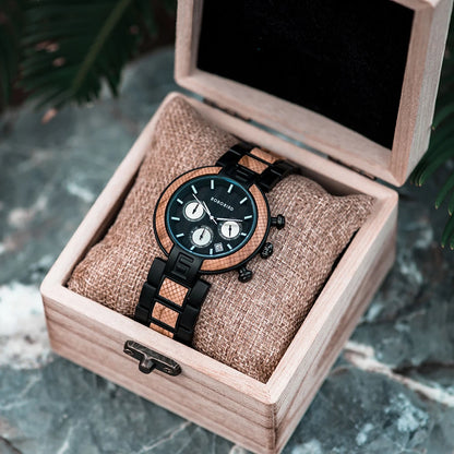 Elegant Wooden and Steel Wristwatch for Men