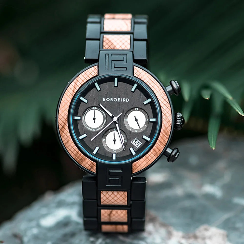 Elegant Wooden and Steel Wristwatch for Men