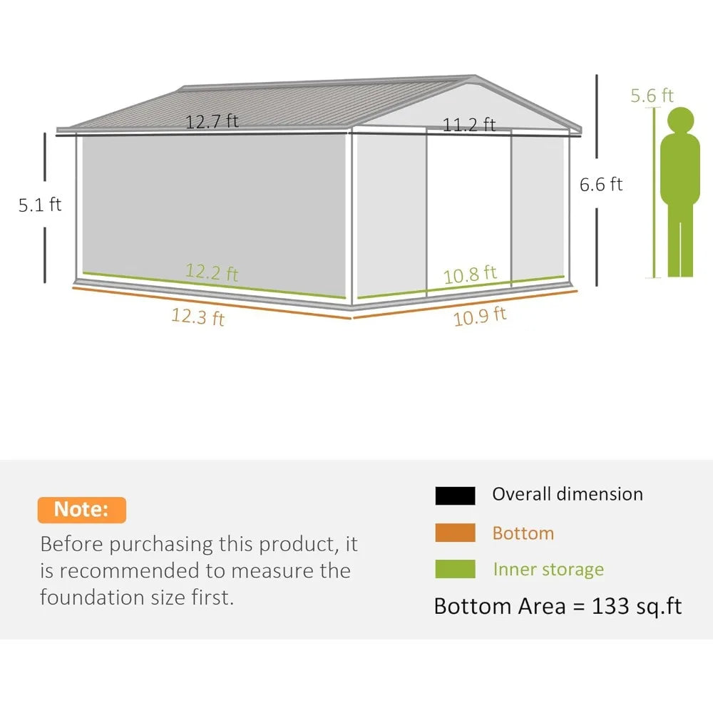 Patio and Garage Storage Shed - Garden Tool House with Foundation, 4 Vents, and 2 Sliding Doors