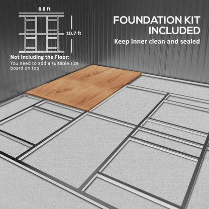 Patio and Garage Storage Shed - Garden Tool House with Foundation, 4 Vents, and 2 Sliding Doors