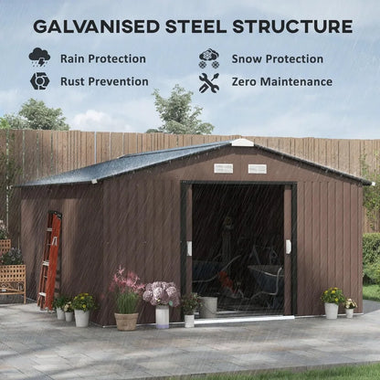 Patio and Garage Storage Shed - Garden Tool House with Foundation, 4 Vents, and 2 Sliding Doors