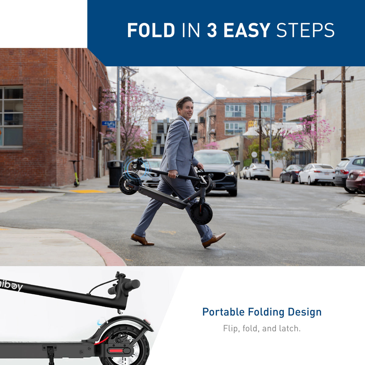 Electric Scooter - 8.5" Solid Tires - Up to 17 Miles Long-Range &amp; 19 MPH Portable Folding Commuting Scooter for Adults