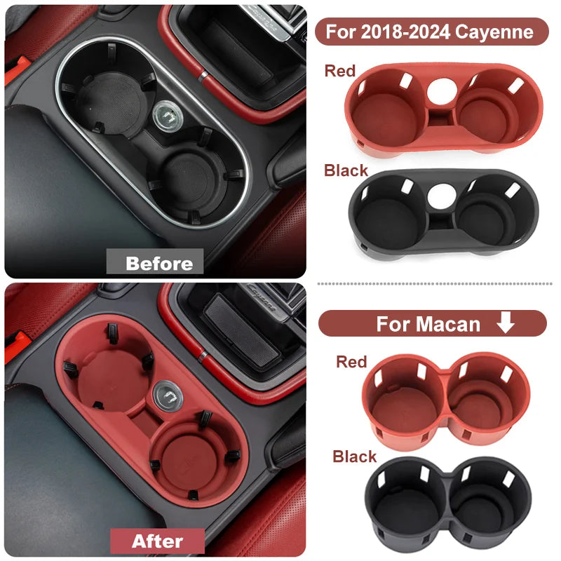 Car Cup Holder Insert for Porsche Cayenne Macan - Silicone Anti-Slip Design