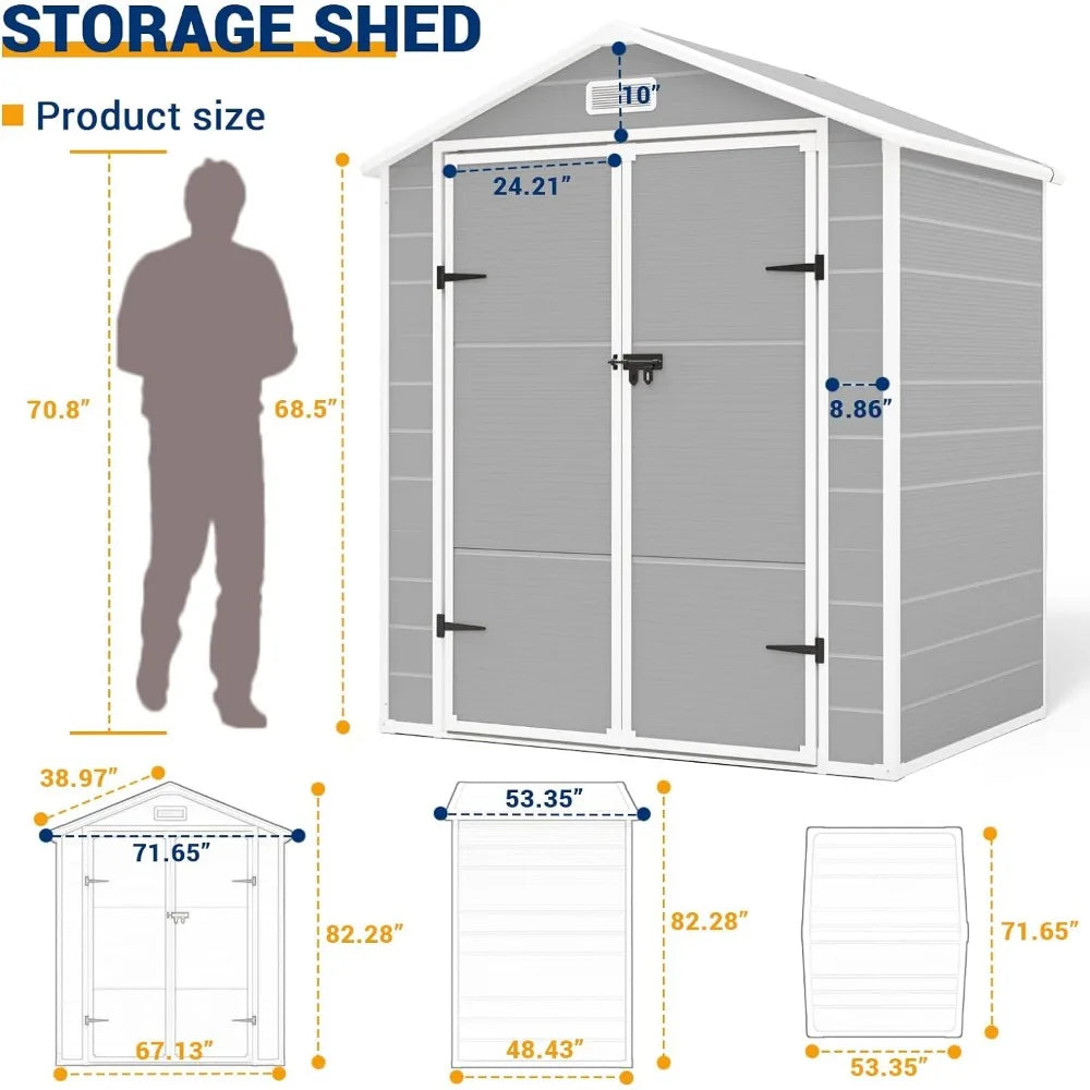 Outdoor Storage Shed, Outdoors Resin Storages Sheds 6x4.5 FT, Outdoor Storage Shed