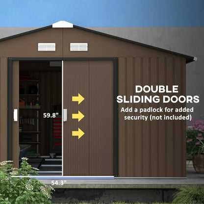 Patio and Garage Storage Shed - Garden Tool House with Foundation, 4 Vents, and 2 Sliding Doors